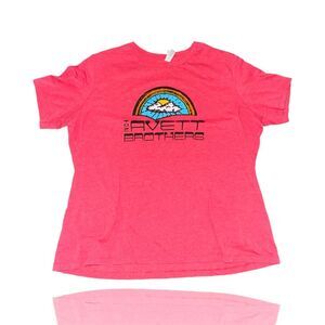 The Avett Brothers Women's XL Red T-Shirt Retro Rainbow Sun Graphic